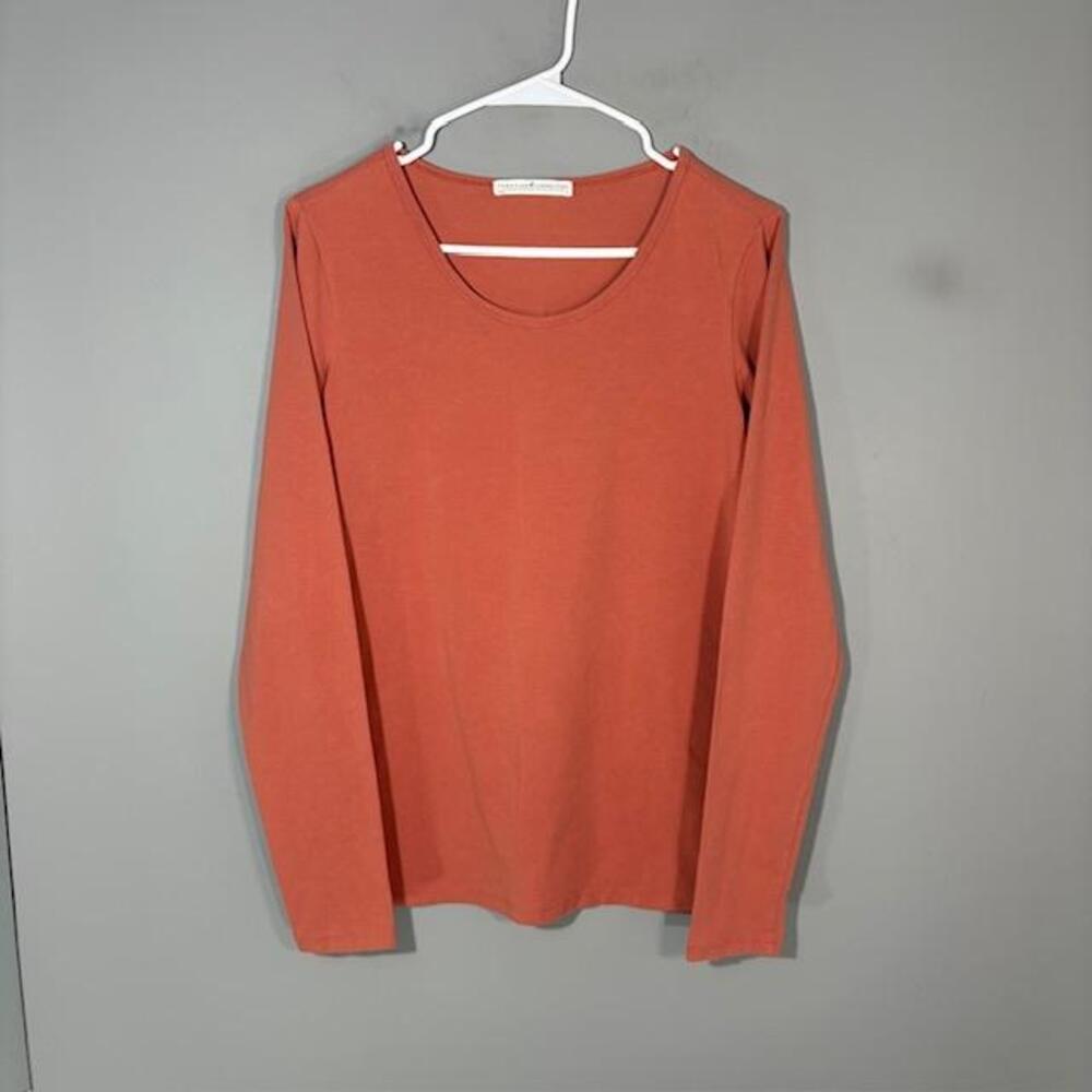 Peruvian Connection T-Shirt Womens Medium Orange Solid Scoop Long Sleeve Top